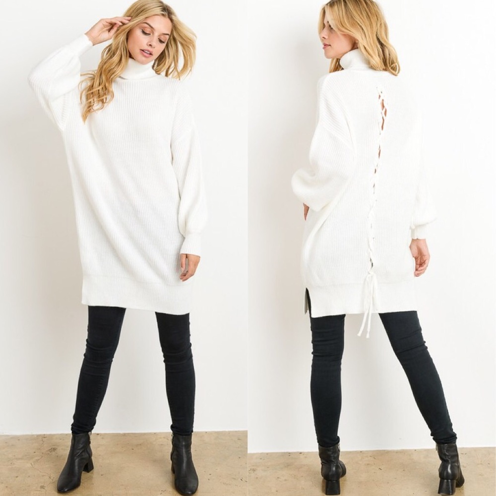 HARLOW Turtle Neck Lace-up Sweater Dress